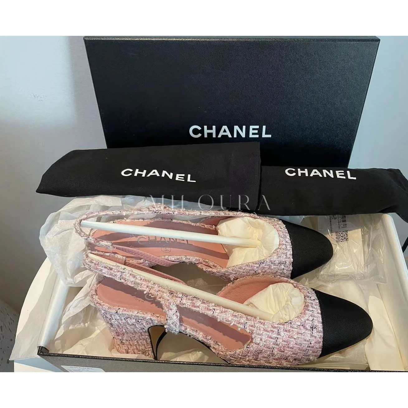 used-CHANEL TWEED SLINGBACK 38-MILOURA