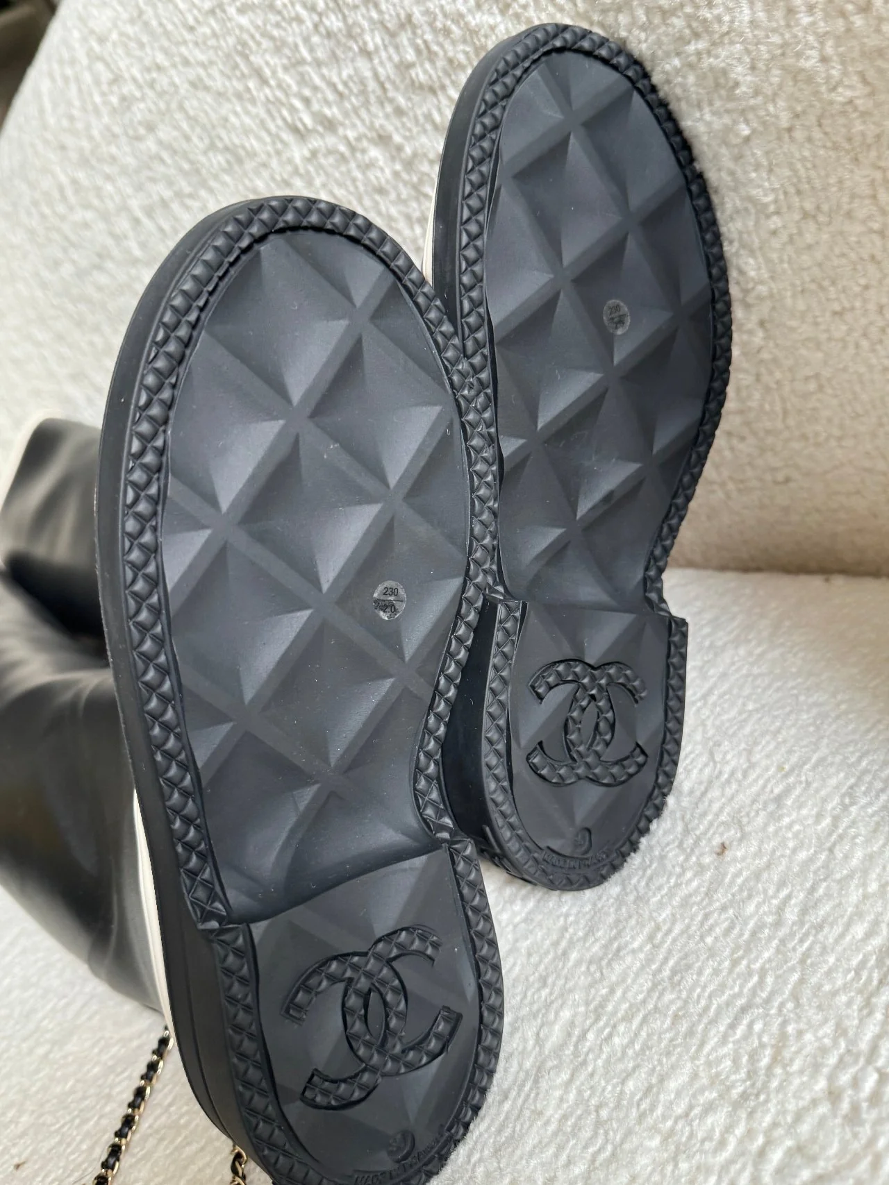 used-Chanel rubber over the knee boots in black and white with CC logo 36 Limited Edition-MILOURA