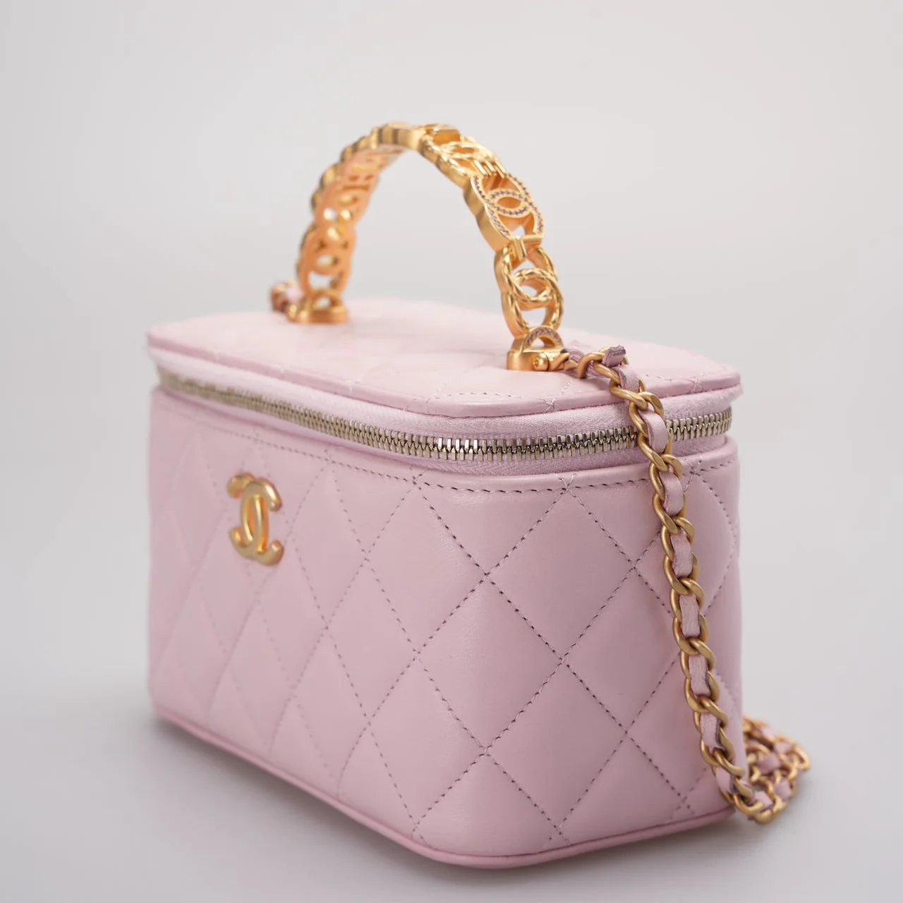 Chanel Vanity Case Pink Quilted Lambskin with Crystal Handle from 2024