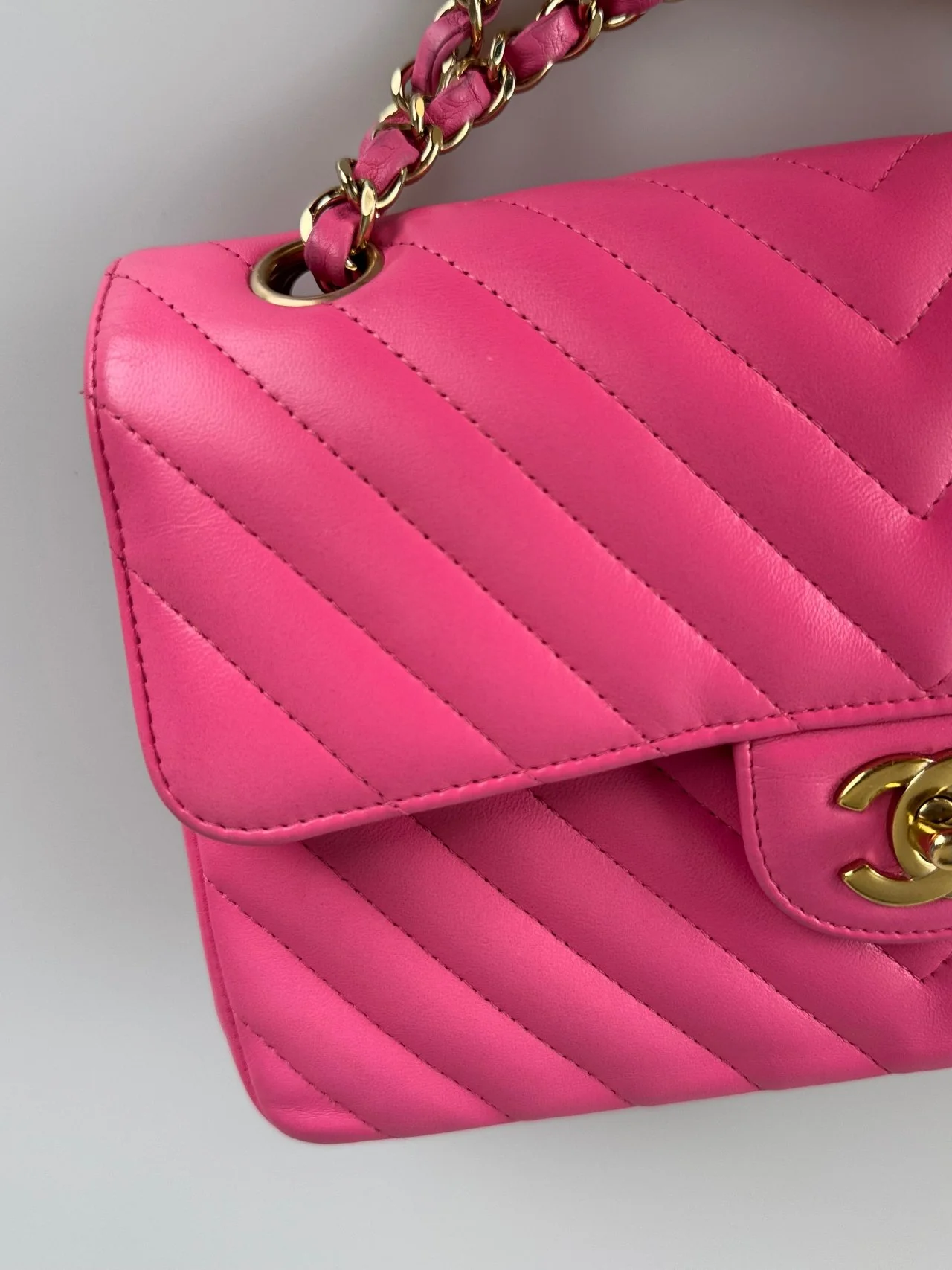 used-Chanel Small Quilted Flap Bag Pink Lambskin-MILOURA
