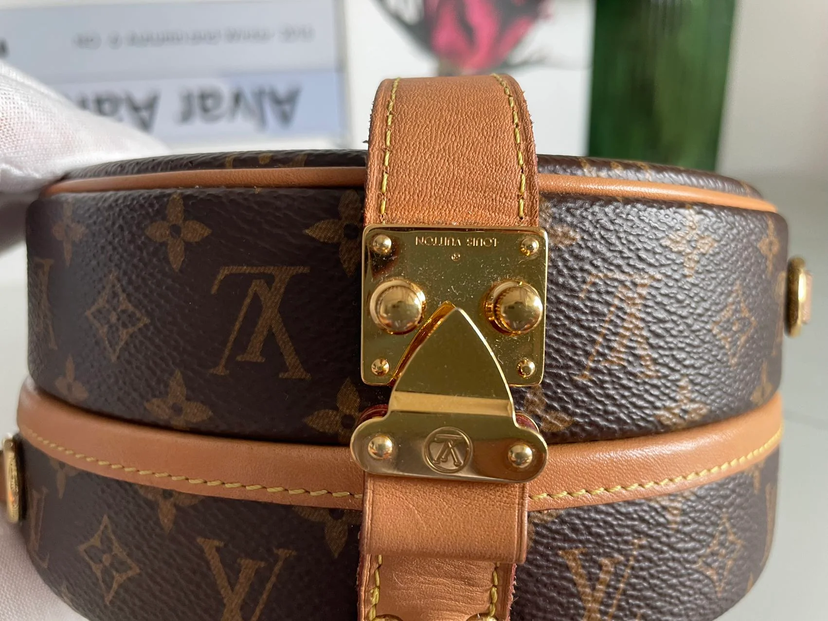 used-Louis Vuitton Monogram Canvas Petite Boite Chapeau Cross-Body Bag with Gold Hardware-MILOURA