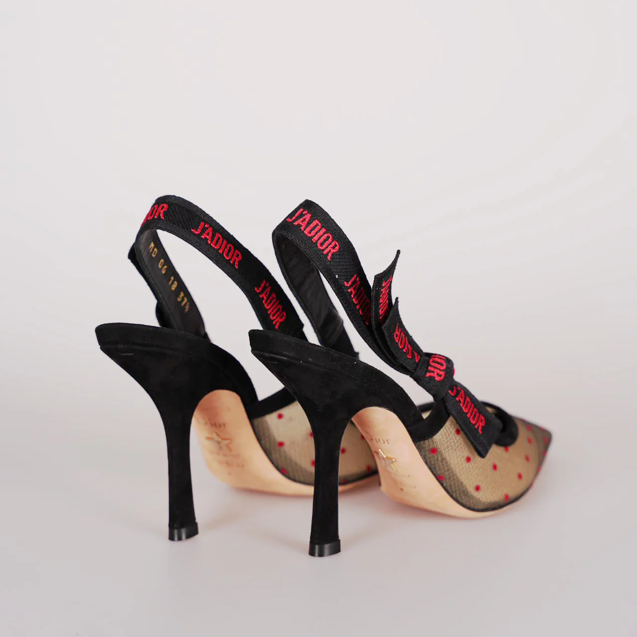 used-Christian Dior Mesh Plumetis Suede J'Adior Slingback 8cm Pumps 37.5 Beige/Black-MILOURA