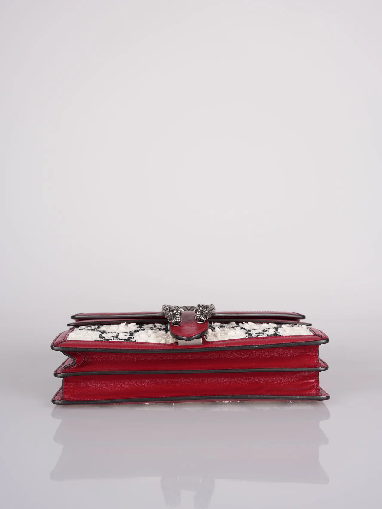 used-Gucci Tweed Monogram Small Dionysus Shoulder Bag in White/Black/Romantic Cherry-MILOURA