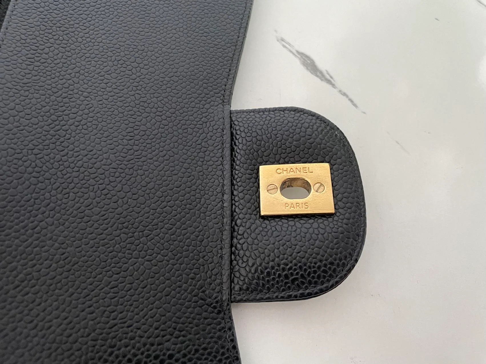 used-Chanel Black Jumbo Classic Double Flap Bag Caviar Leather with Gold Hardware-MILOURA