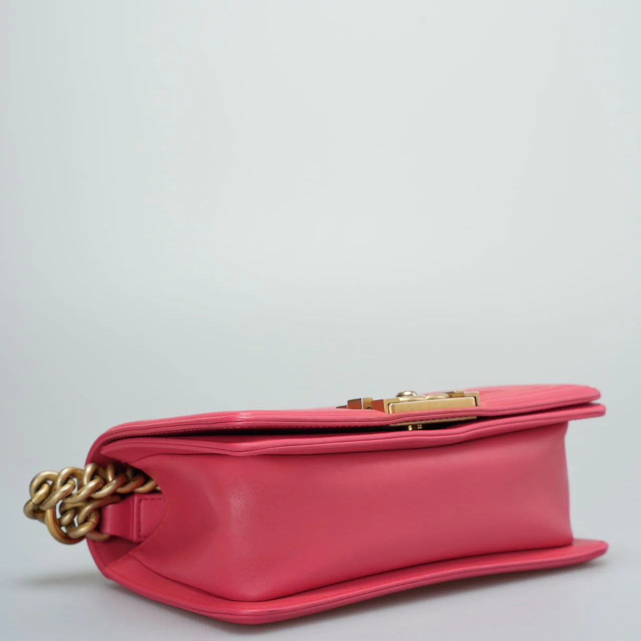 used-Chanel Lambskin Quilted Small Boy Flap Bag in Pink with Gold Hardware-MILOURA