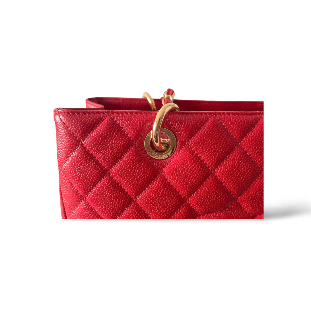 used-Chanel Red Medium Shopping Tote Bag with Gold Hardware-MILOURA