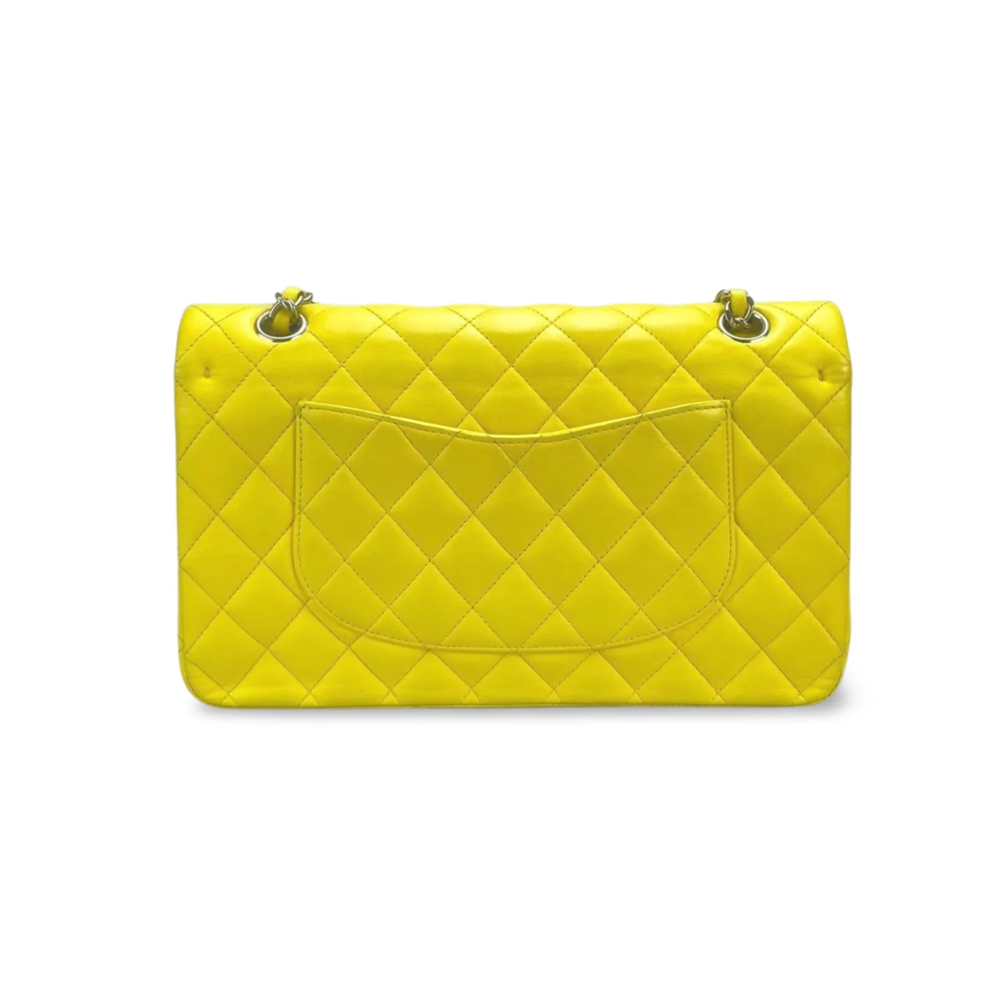 used-Chanel Medium Classic Flap Bag with Silber Hardware Yellow-MILOURA