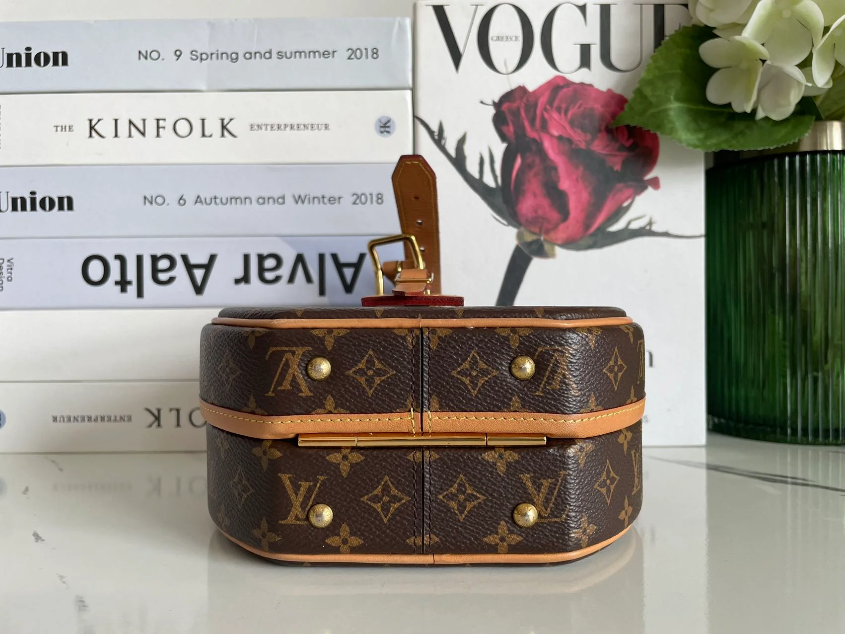 used-Louis Vuitton Monogram Canvas Petite Boite Chapeau Cross-Body Bag with Gold Hardware-MILOURA