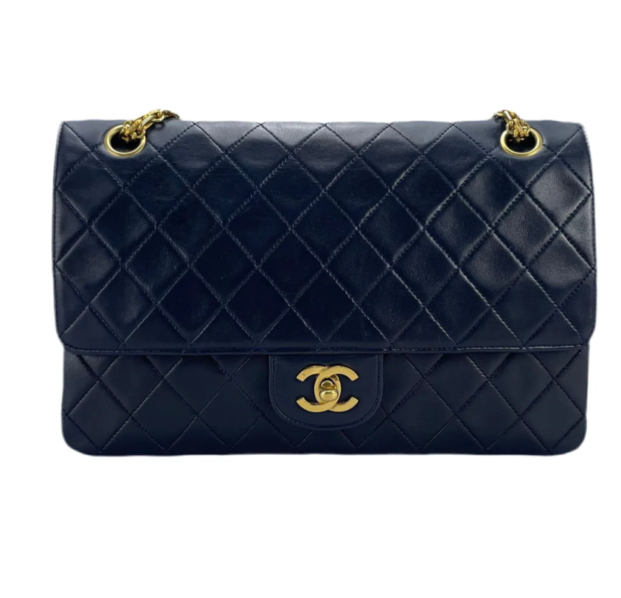 used-Chanel Black Vintage Medium Classic Double Flap Bag with 24K Gold Hardware-MILOURA