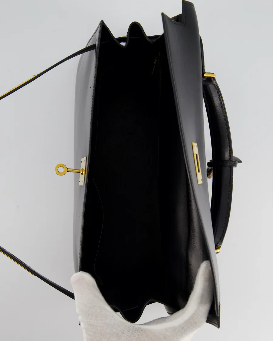 used-Hermes vintage Kelly 32 sellier in box leather with gold hardware-MILOURA