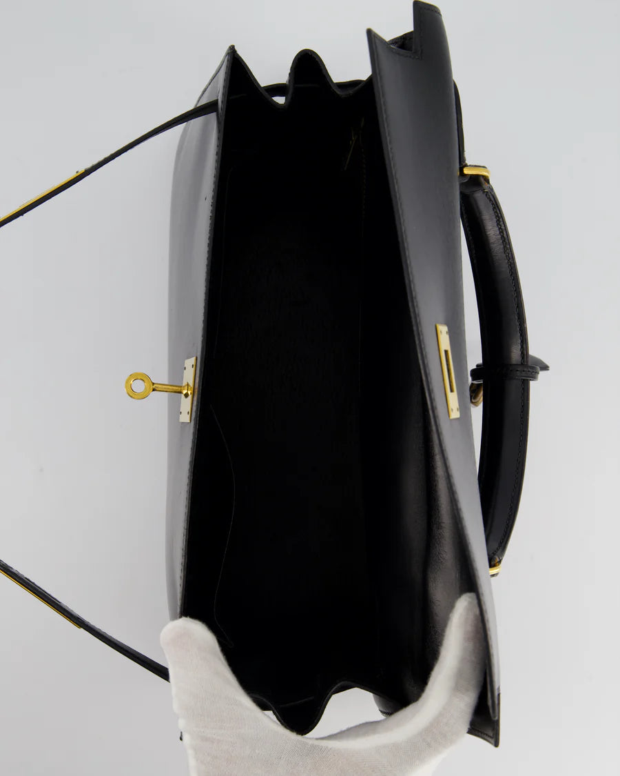 used-Hermes vintage Kelly 32 sellier in box leather with gold hardware-MILOURA