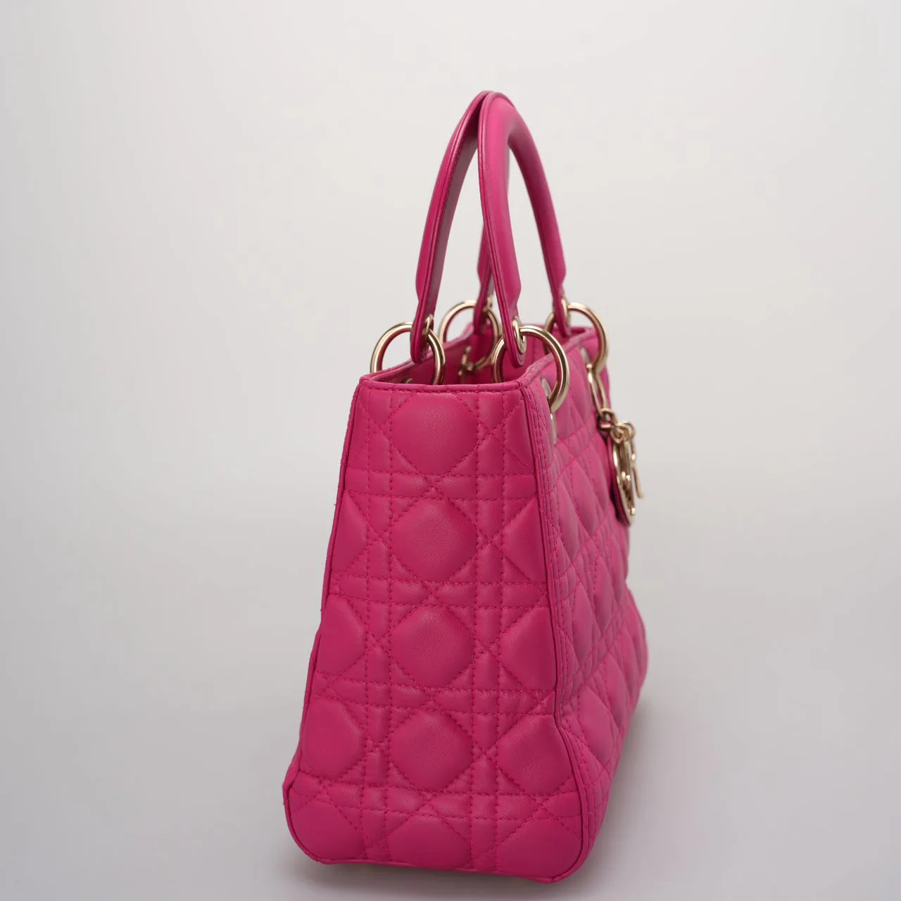 used-Christian Dior Pink Lady Dior Bag in Cannage Lambskin Leather with Gold Hardware Medium-MILOURA