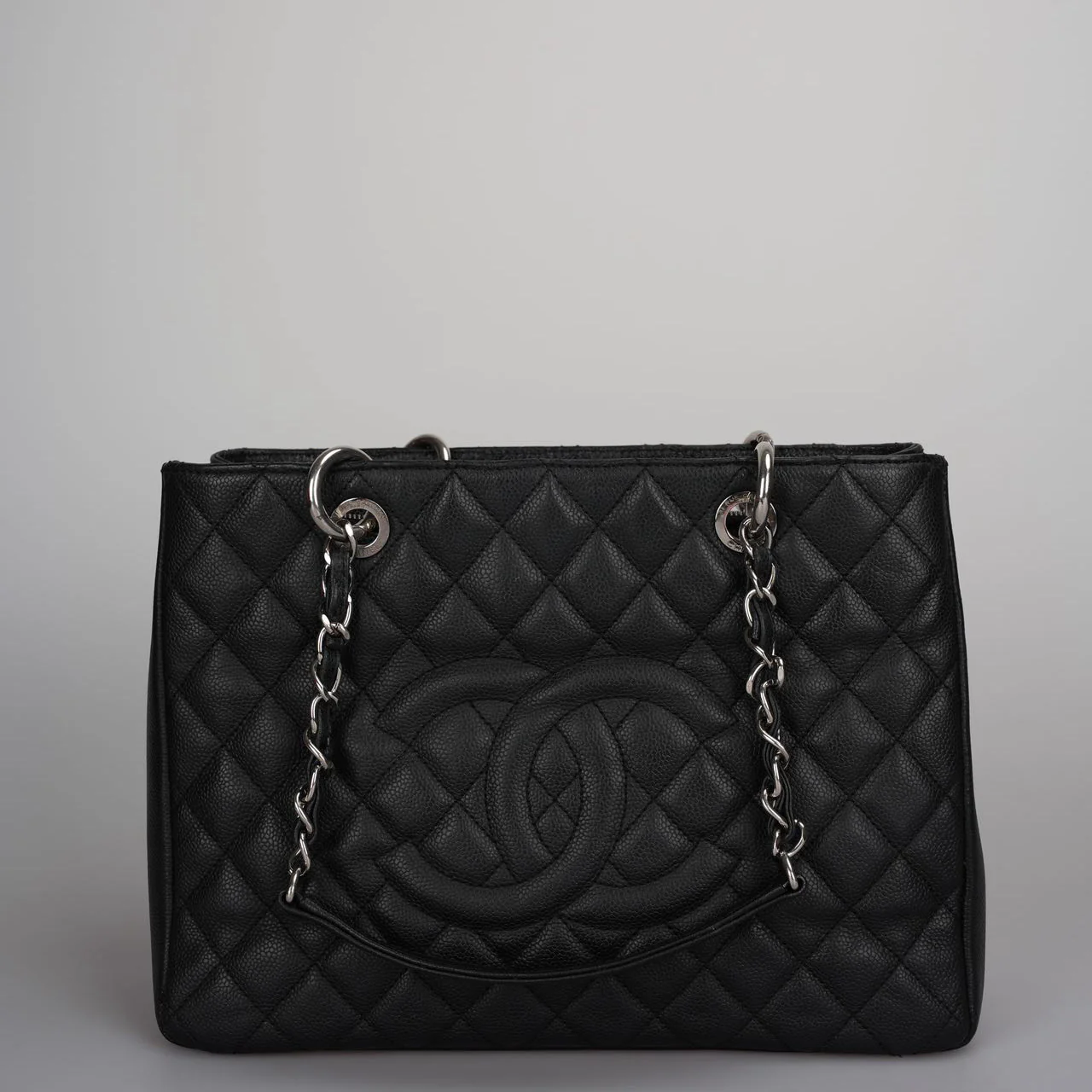 used-Chanel Grand Shopping Tote black gst Bag in Caviar Leather with Silver Hardware-MILOURA