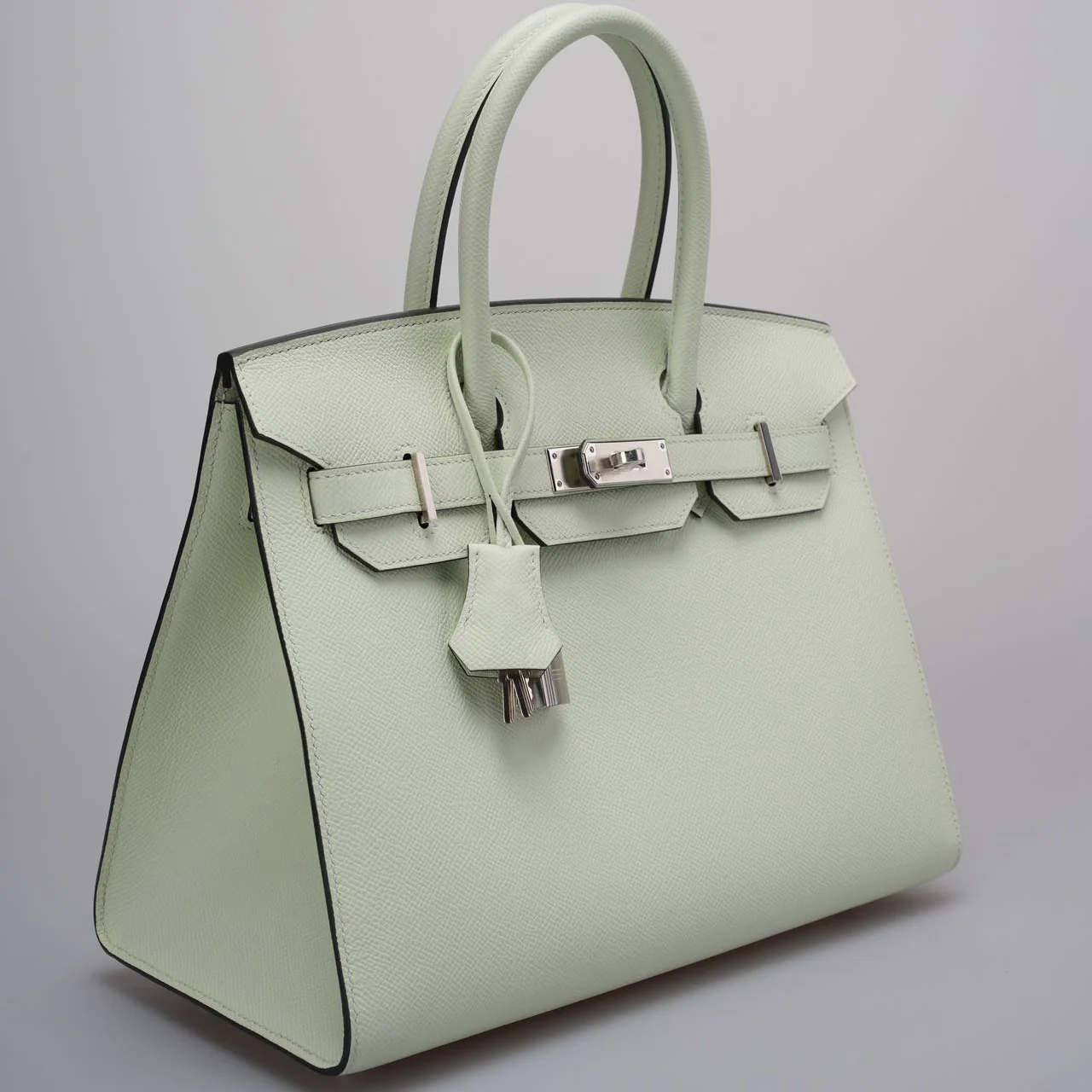 used-Hermes Birkin sellier 30 Bag in Vert Fizz Epsom Leather with Palladium Hardware B stamp-MILOURA