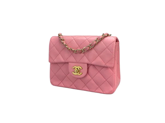 used-Chanel Vintage Rose Pink Classic Mini Square Flap Bag in Lambskin with Gold Hardware-MILOURA