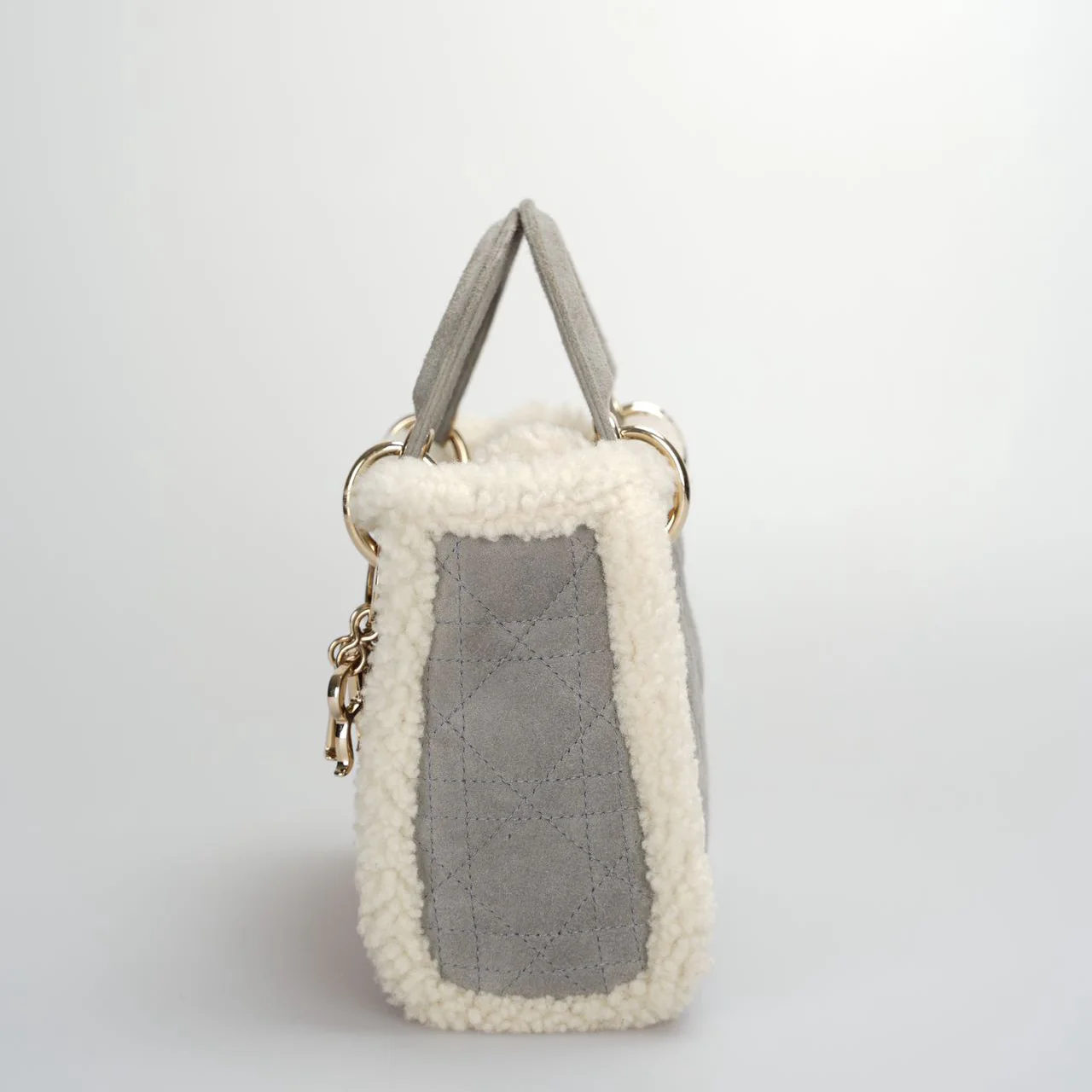 used-Christian Dior Lady Dior Pre-Owned 2020 Mini Suede Shearling Cannage Lady Dior satchel-MILOURA