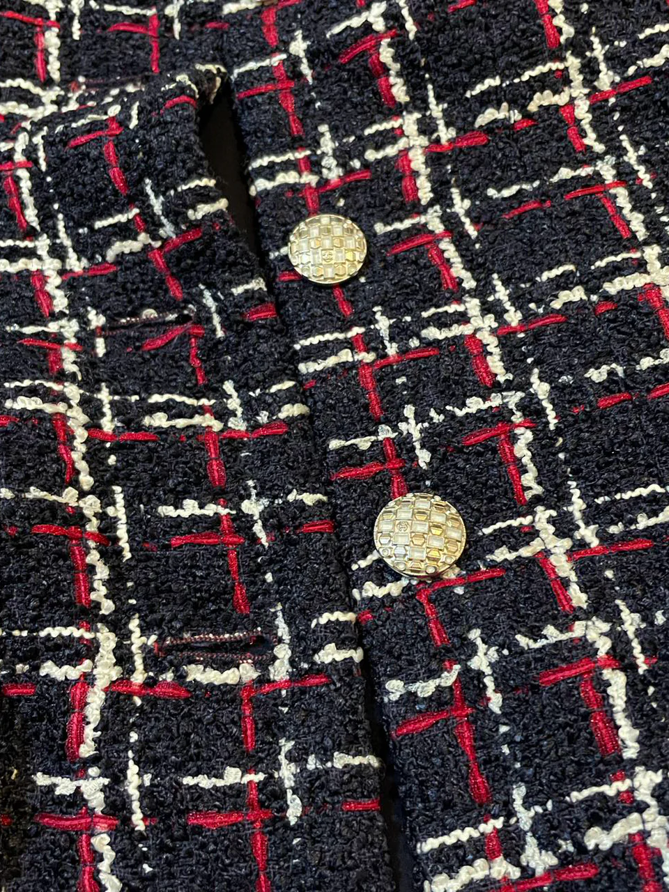 used-Chanel Checkered Tweed Short Sleeve Mini Dress Size 36 in Blue/Red-MILOURA