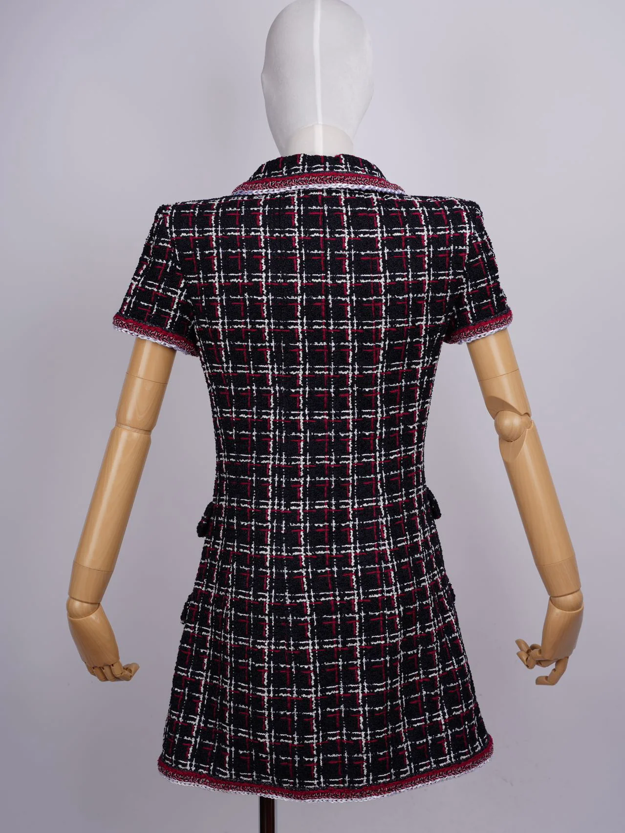 used-Chanel Checkered Tweed Short Sleeve Mini Dress Size 36 in Blue/Red-MILOURA