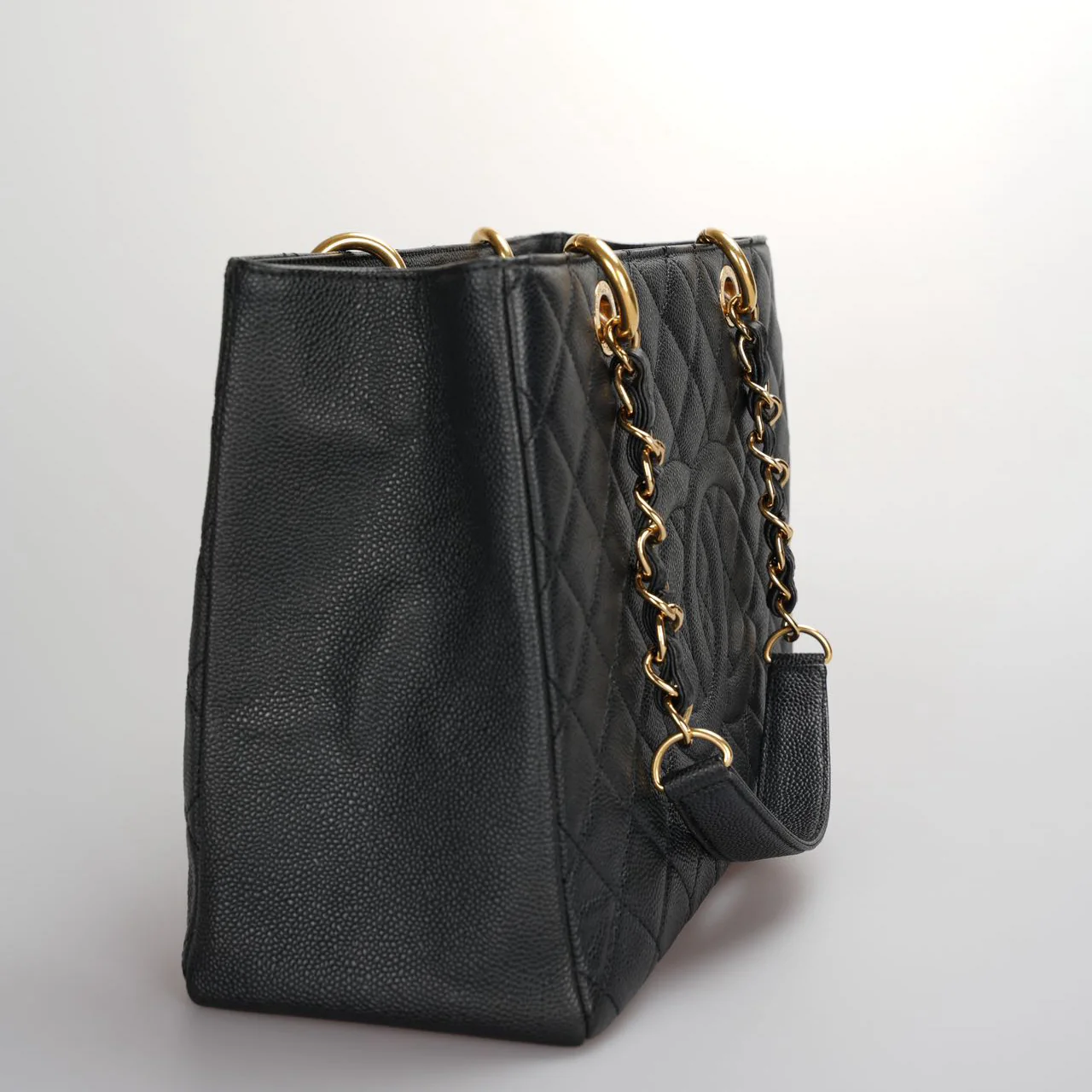 used-Chanel Black Grand Shopping Tote GST Bag in Caviar Leather with Gold Hardware-MILOURA