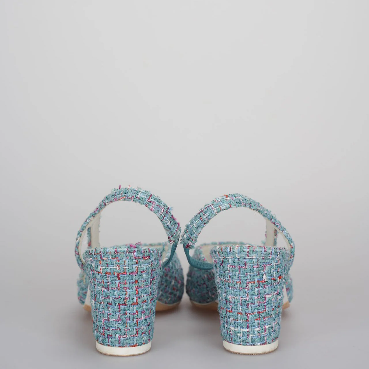 used-Chanel tweed slingback Tiffany blue pumps 38-MILOURA