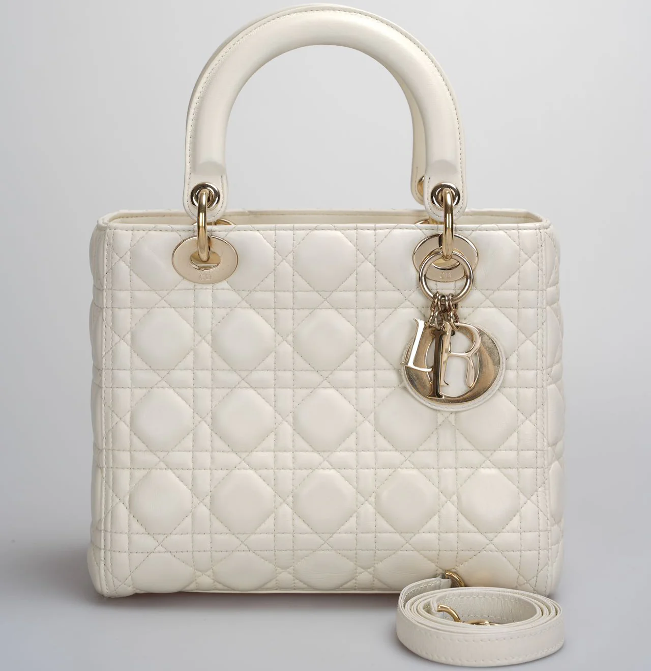 used-Christian Dior Lady Dior Bag White Medium 2017-MILOURA
