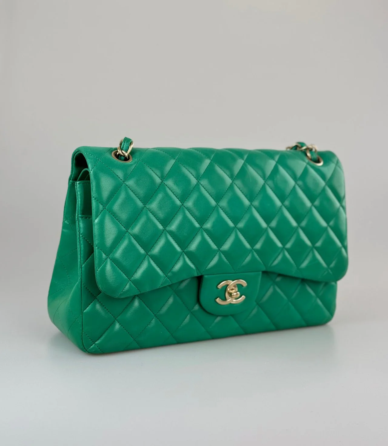 used-Chanel timeless Flap Bag Jumbo Green with Gold Hardware-MILOURA
