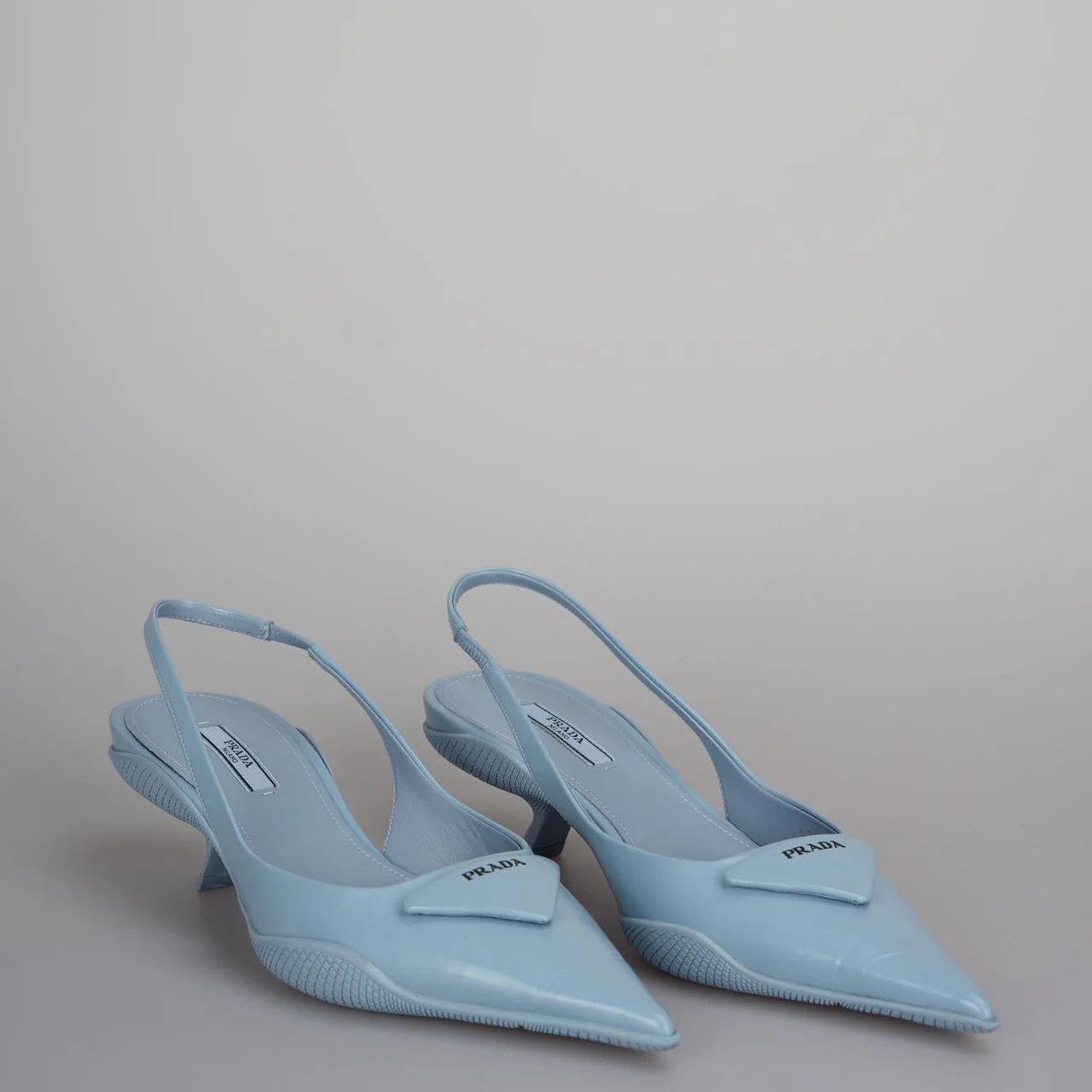 used-Prada Spazzolato Triangle Logo Pointed Toe Slingback Pumps size 37.5-MILOURA