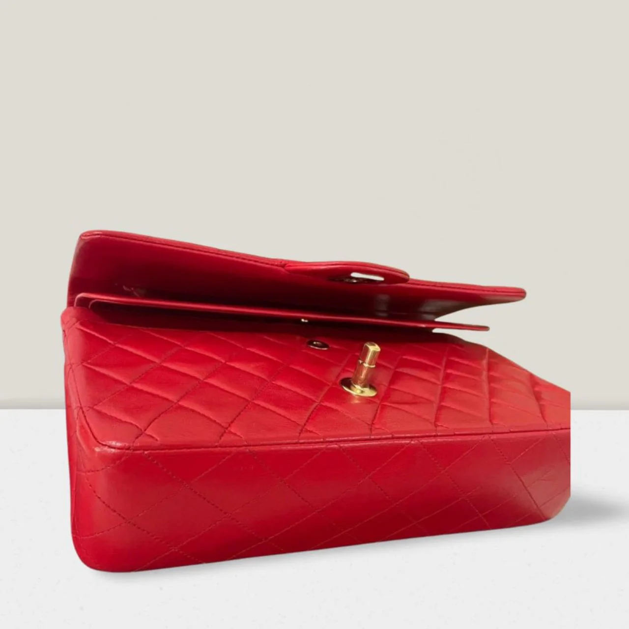 used-Chanel Red Vintage Classic Double Flap Bag Medium in Lambskin Leather 24K Gold Hardware-MILOURA