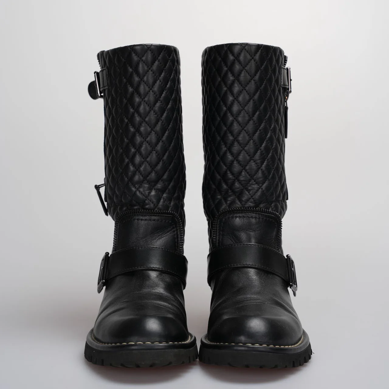 used-Chanel Quilted Motorcycle Boots Black-MILOURA