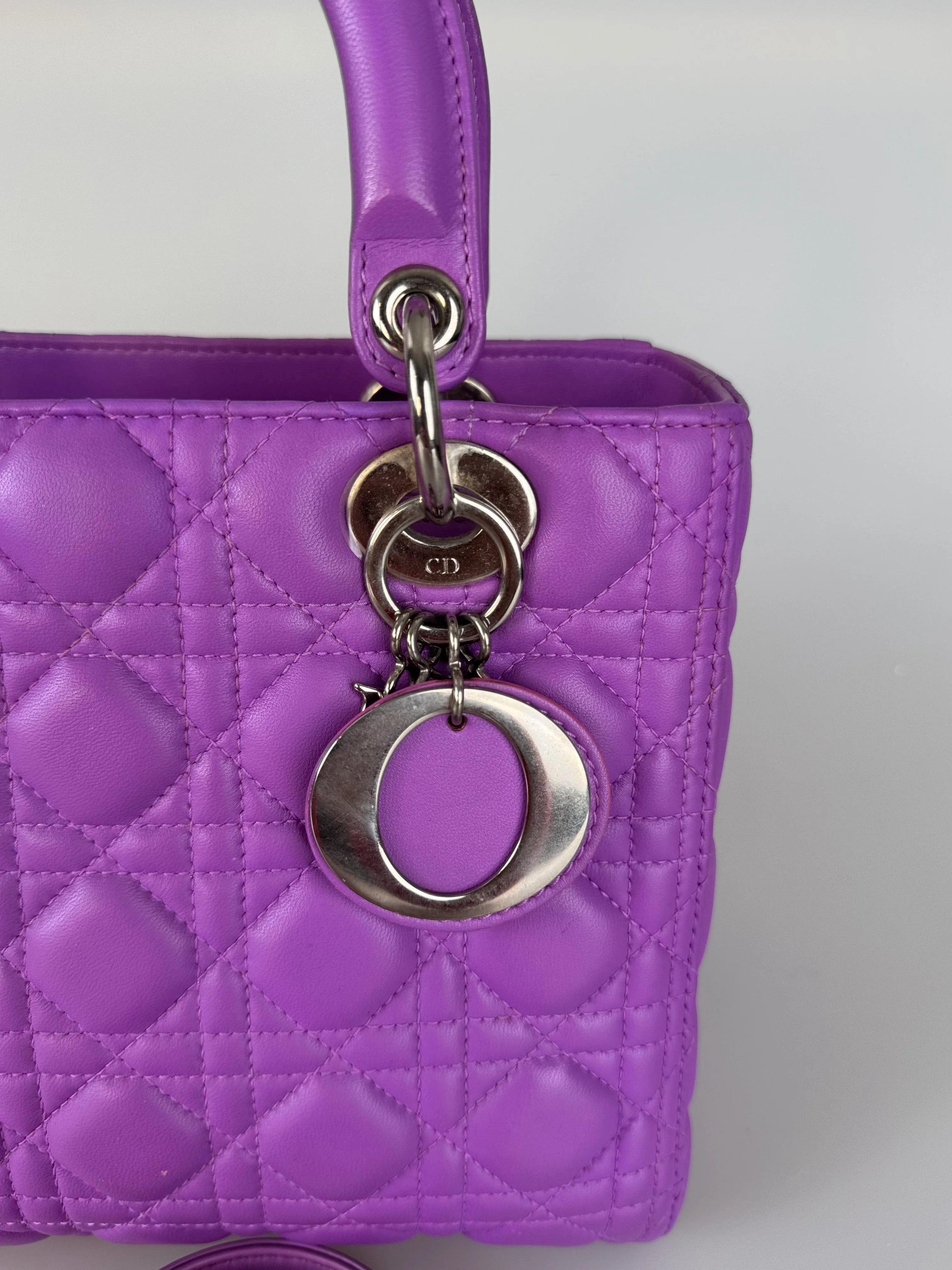 used-Dior Lady Dior Bag Bag Medium purple Lambskin Leather with Silver Hardware-MILOURA