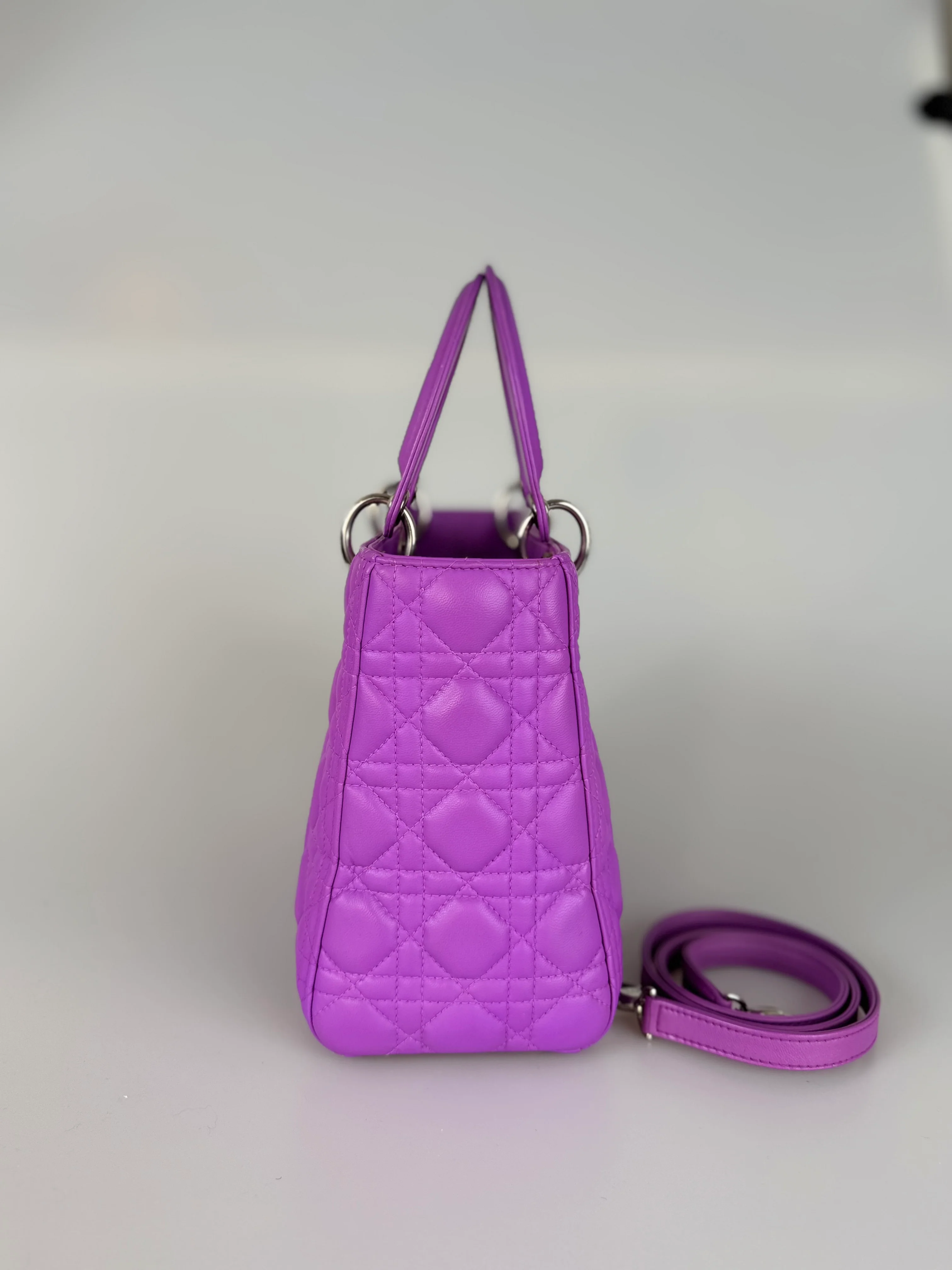 used-Dior Lady Dior Bag Bag Medium purple Lambskin Leather with Silver Hardware-MILOURA