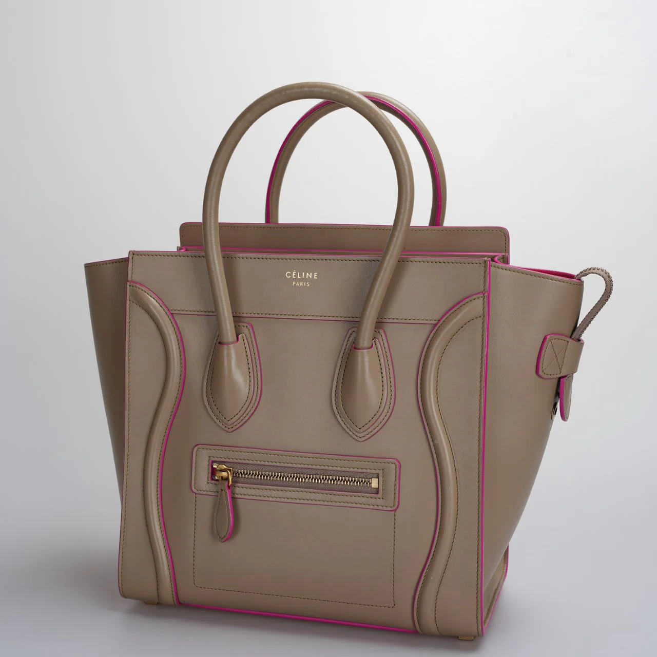 used-CELINE Calfskin Mini Luggage in Beige and Pink-MILOURA