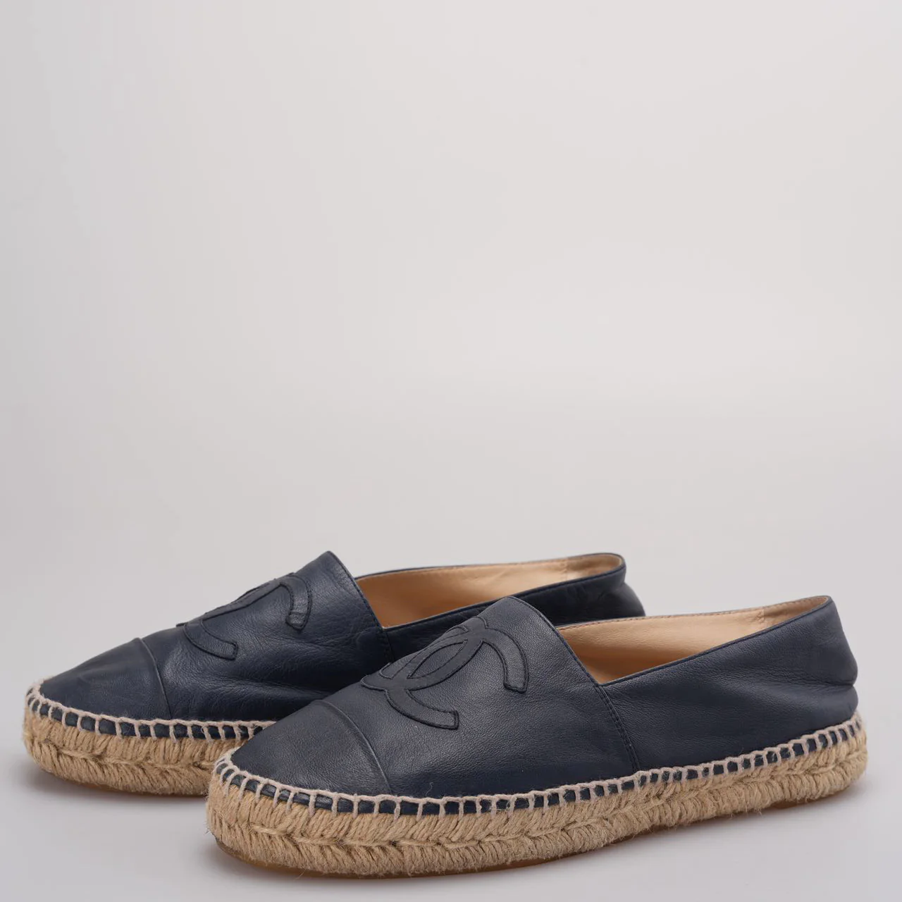 Chanel Blue Ieather CC Logo Espadrilles Size 39