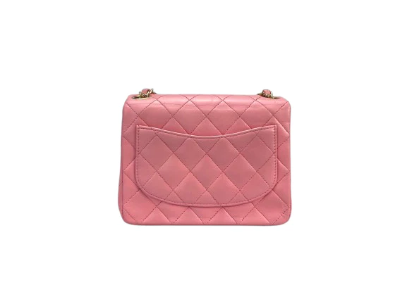 used-Chanel Vintage Rose Pink Classic Mini Square Flap Bag in Lambskin with Gold Hardware-MILOURA