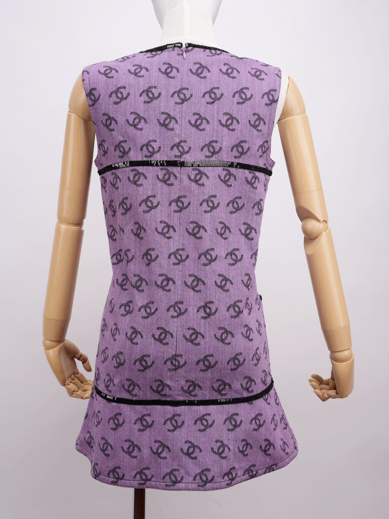 Chanel Cc All OverPrint 22 Runway Mini Dress in Purple Fr 38