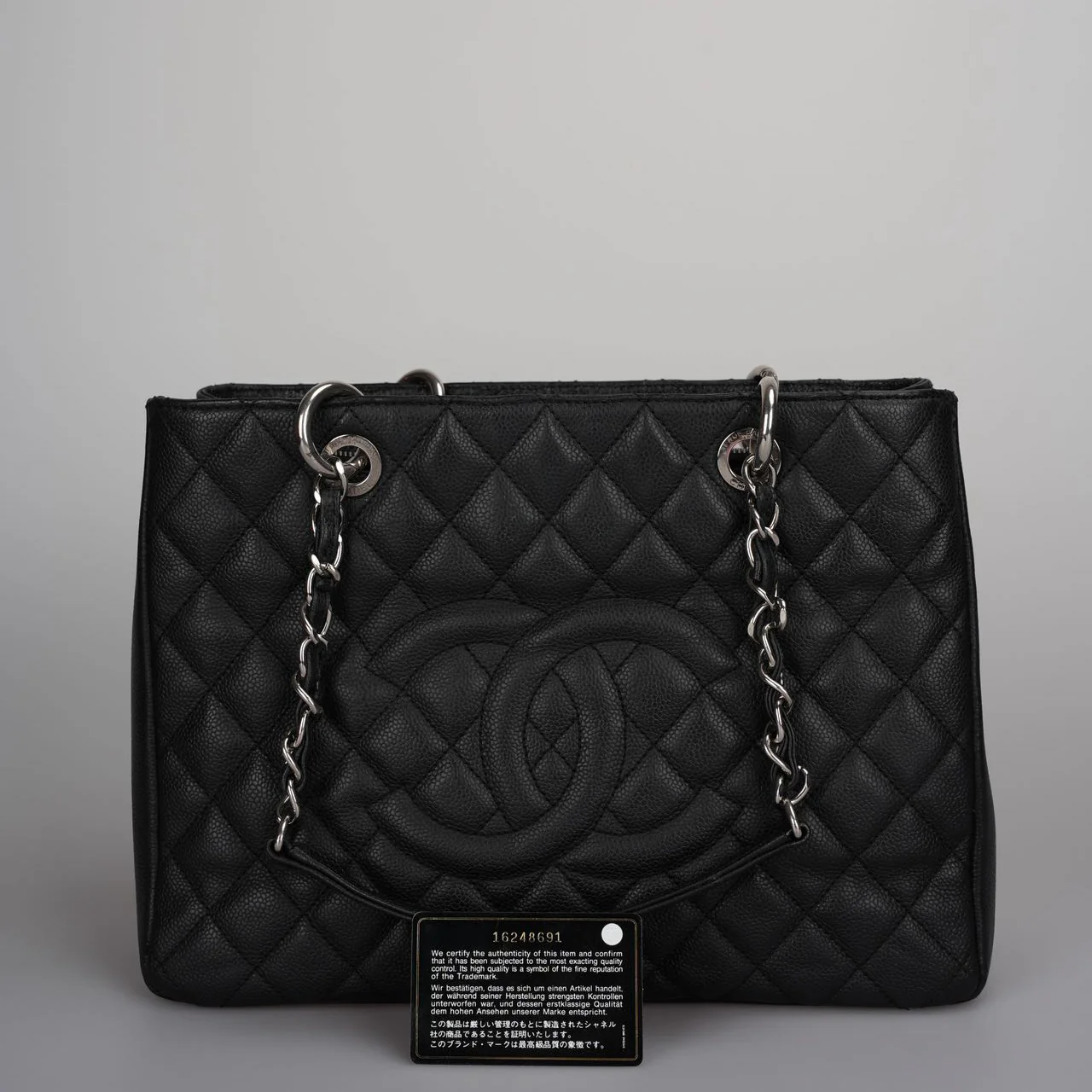 used-Chanel Grand Shopping Tote black gst Bag in Caviar Leather with Silver Hardware-MILOURA