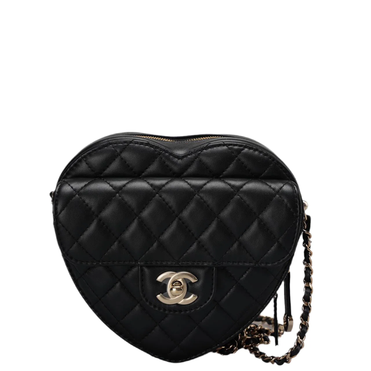 used-Chanel large heart Bag in black Quilted Lambskin cc in love with gold hardware-MILOURA