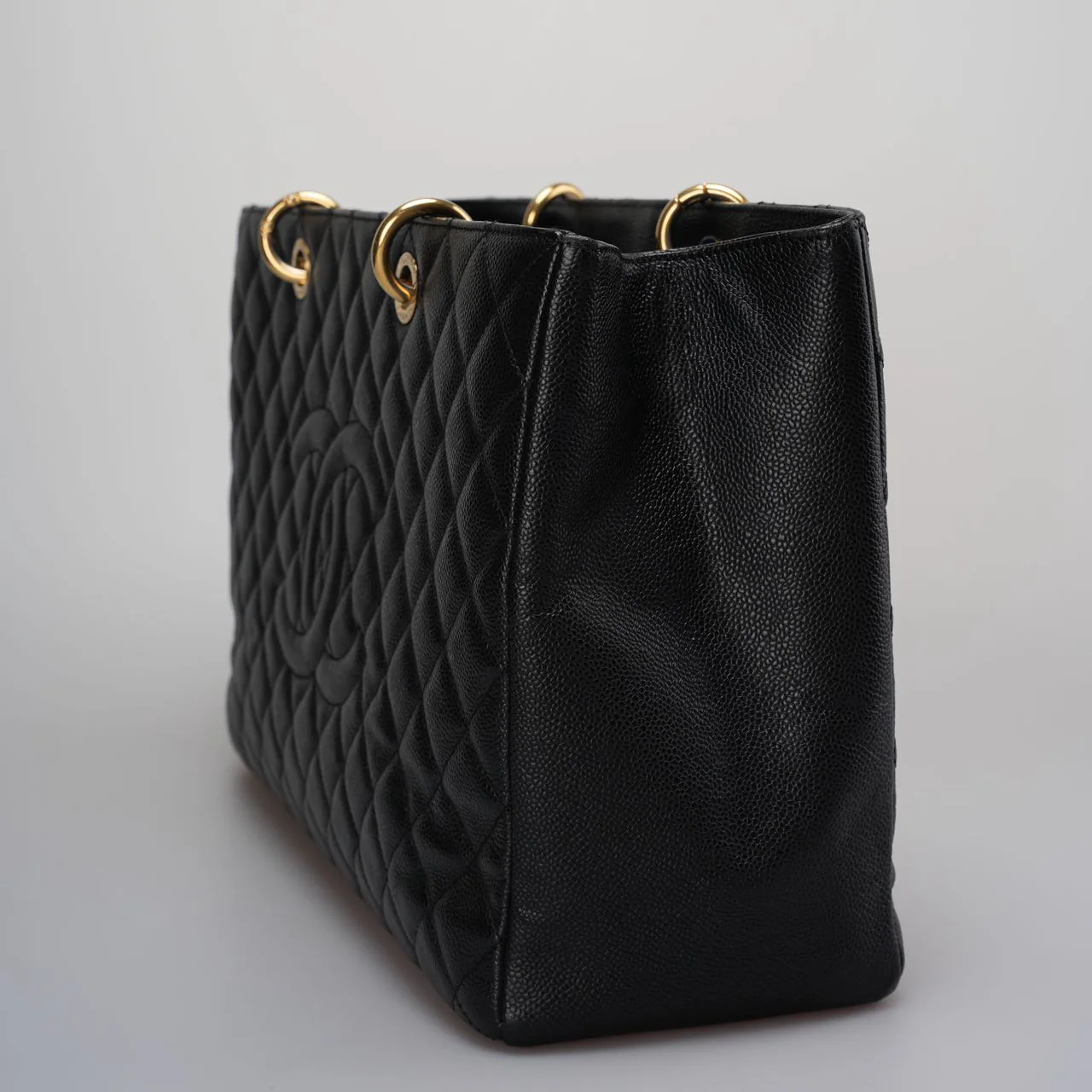 used-Chanel Large Grand Shopping Tote black GST Bag in Caviar Leather with Gold Hardware-MILOURA