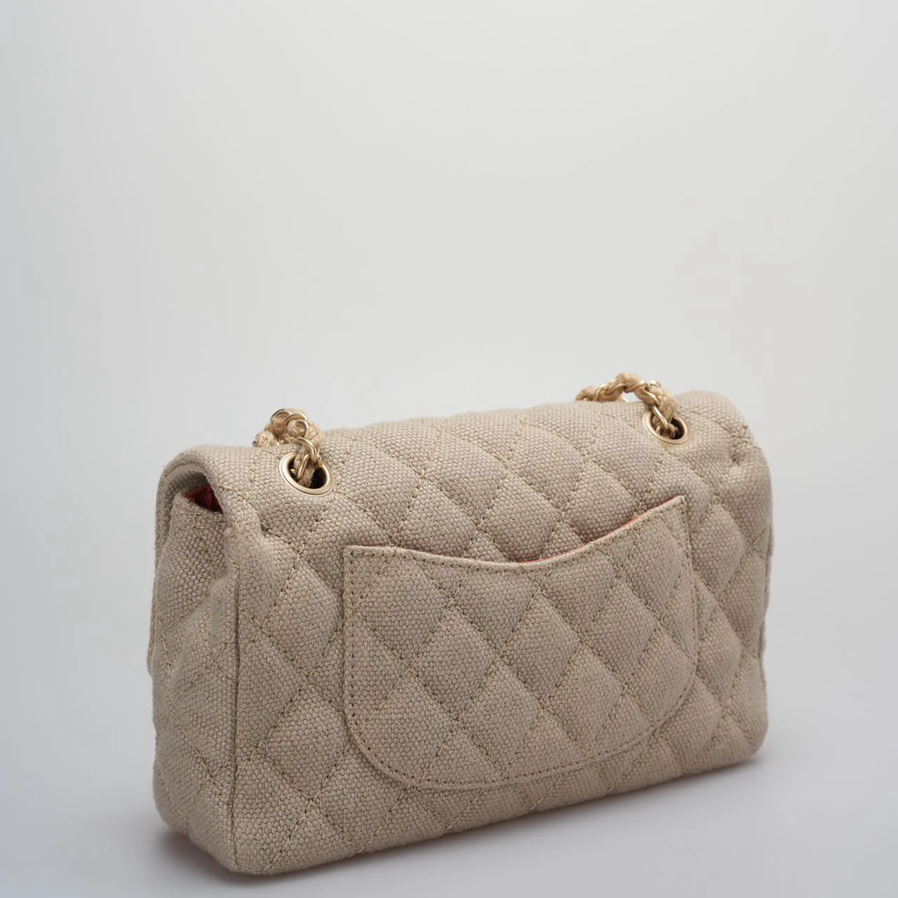 used-Chanel linen timeless Quilted Medium Flap in Beige very rare-MILOURA