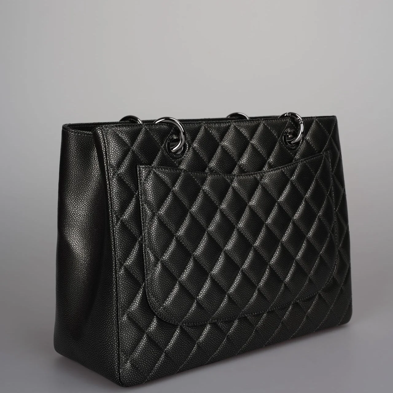 used-Chanel Grand Shopping Tote Black GST Bag in Caviar Leather with Black Hardware-MILOURA