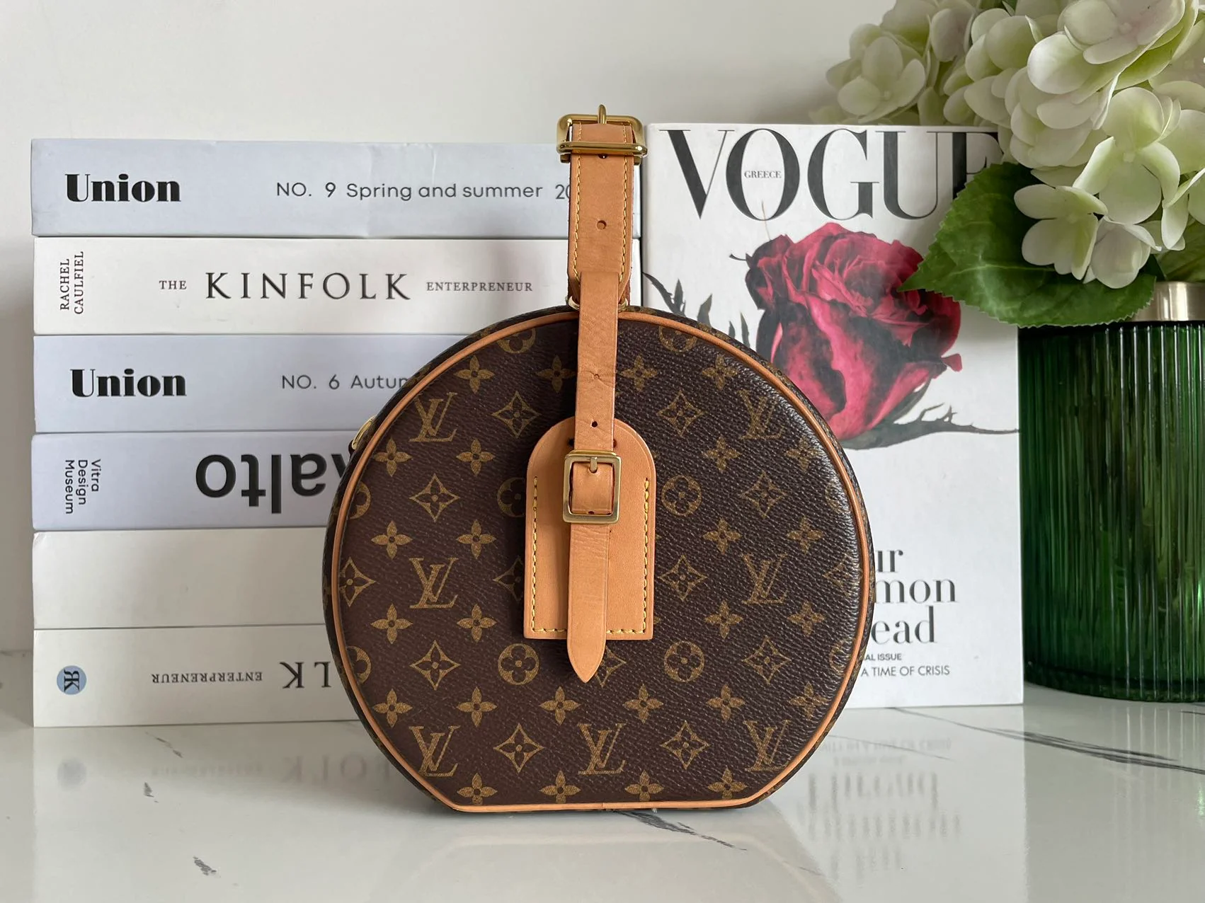 used-Louis Vuitton Monogram Canvas Petite Boite Chapeau Cross-Body Bag with Gold Hardware-MILOURA