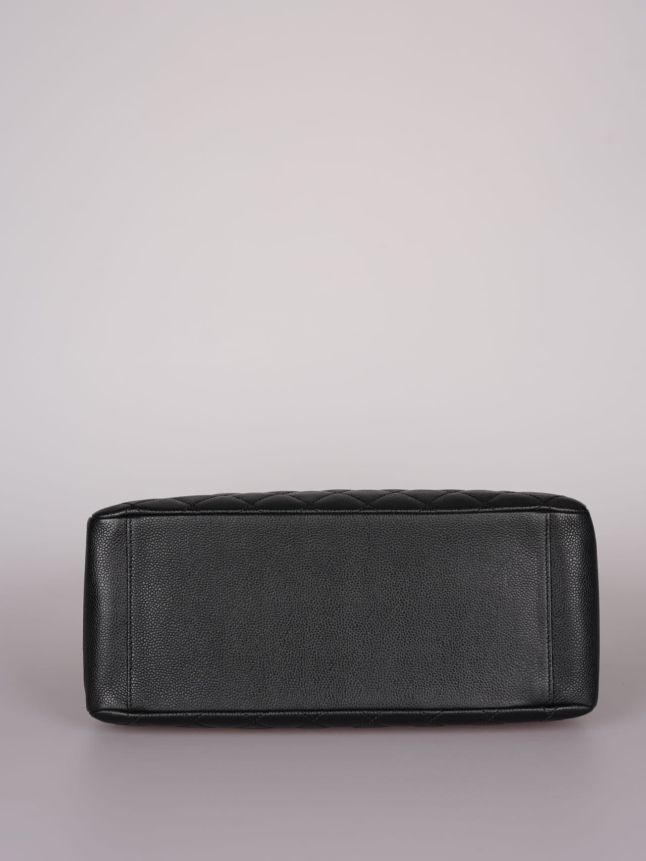 used-Chanel GST Medium Black Quilted Caviar Leather Tote Bag with Gold Hardware-MILOURA