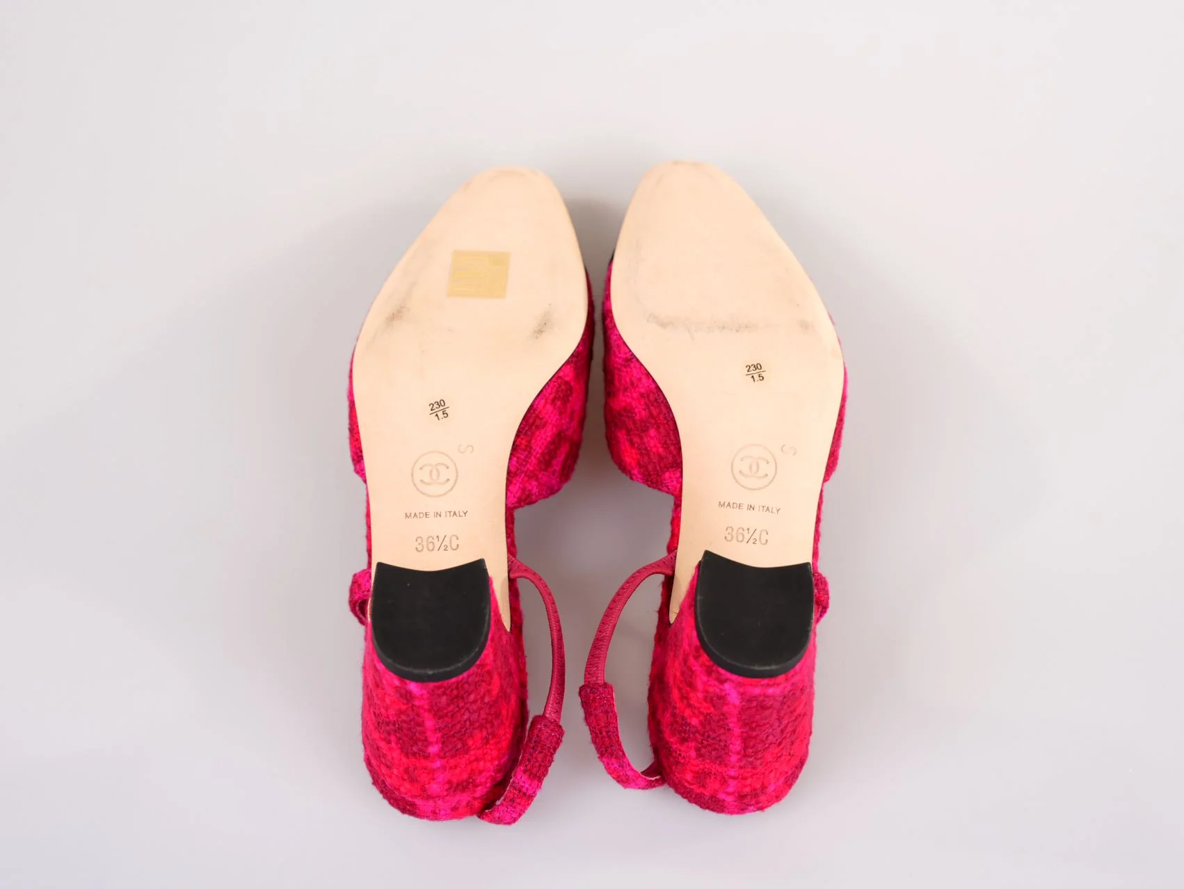 used-Chanel Pink/Black Tweed and Canvas CC Slingback Pumps Size 36.5C-MILOURA