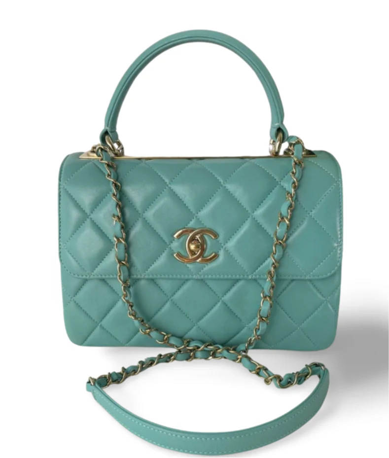 Chanel Small Trendy CC Bag in Light Green Lambskin Leather with Gold Hardware front