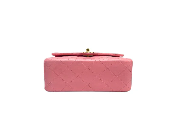 used-Chanel Vintage Rose Pink Classic Mini Square Flap Bag in Lambskin with Gold Hardware-MILOURA
