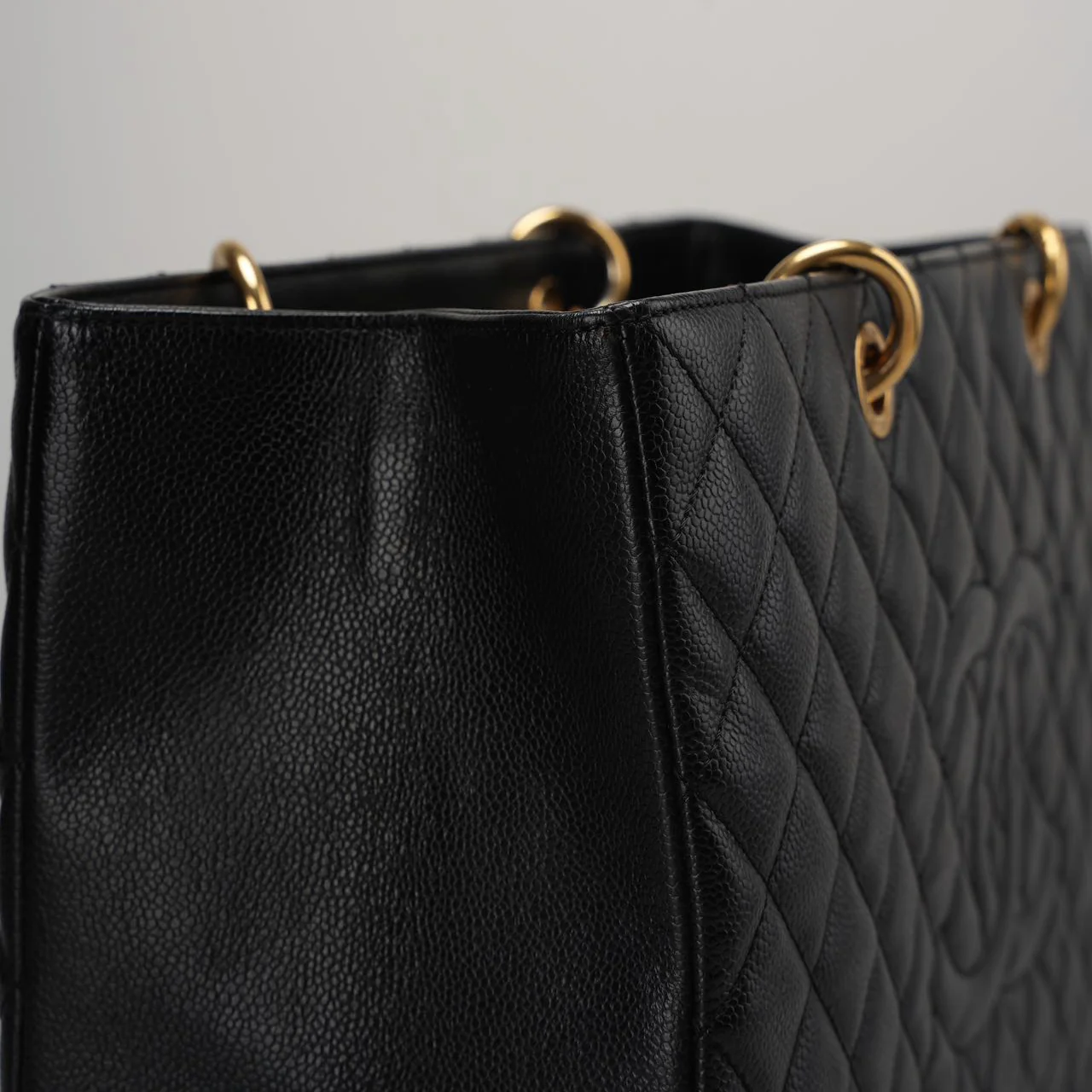 used-Chanel Large Black Grand Shopping XL GST Tote Bag in Caviar Leather with Gold Hardware-MILOURA