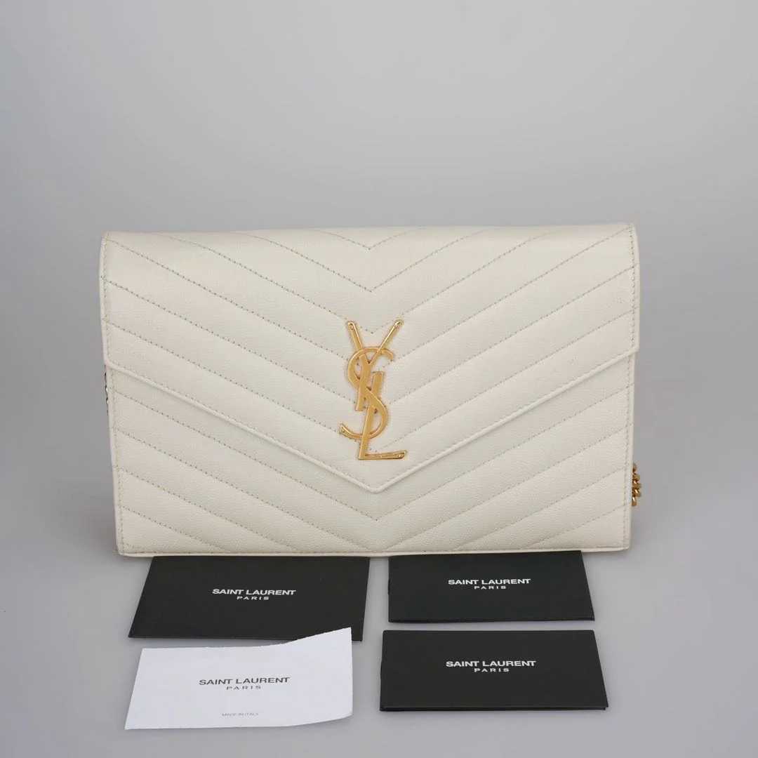 used-Saint Laurent Cassandre White Leather Envelope Wallet On Chain-MILOURA
