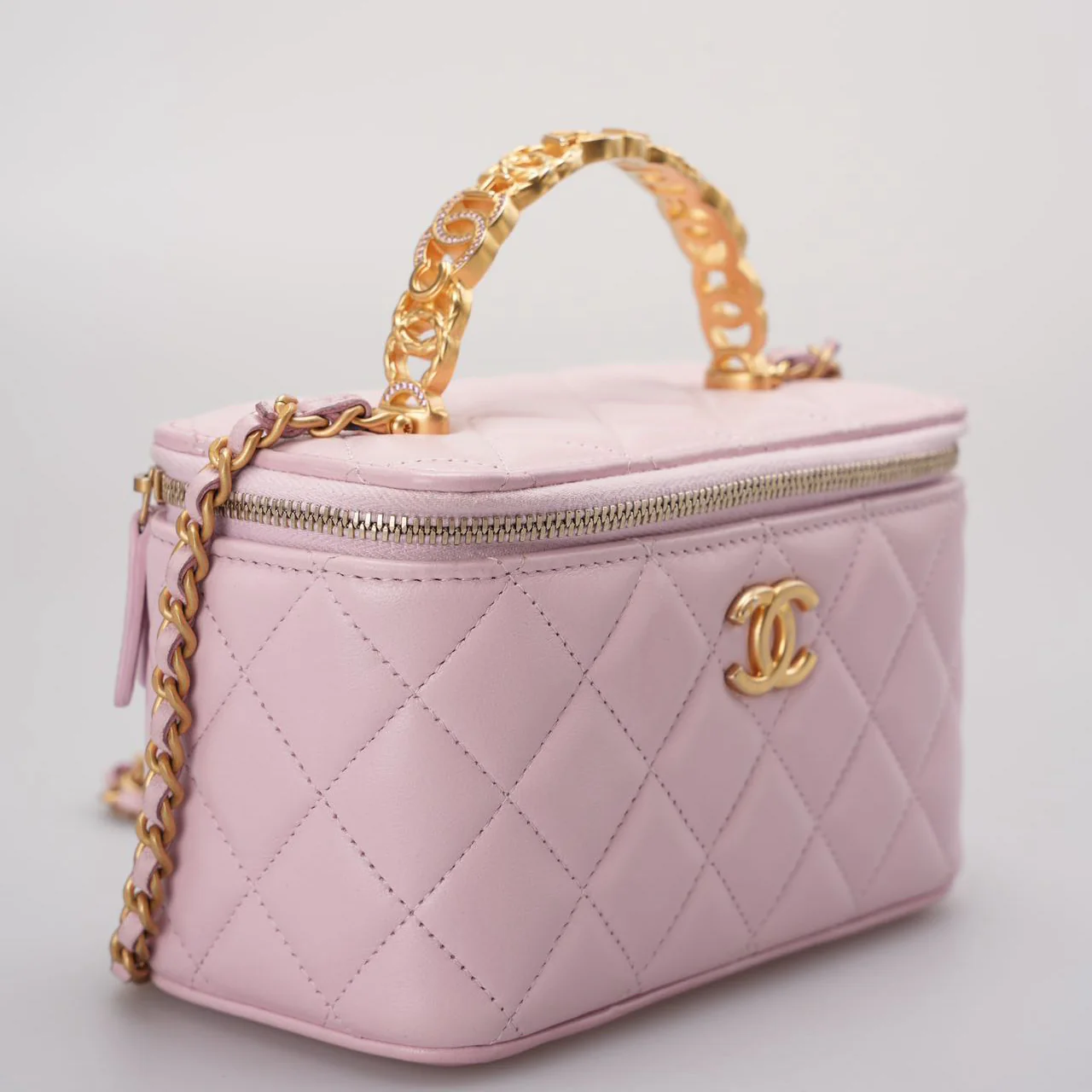 Chanel Vanity Case Pink Quilted Lambskin with Crystal Handle from 2024