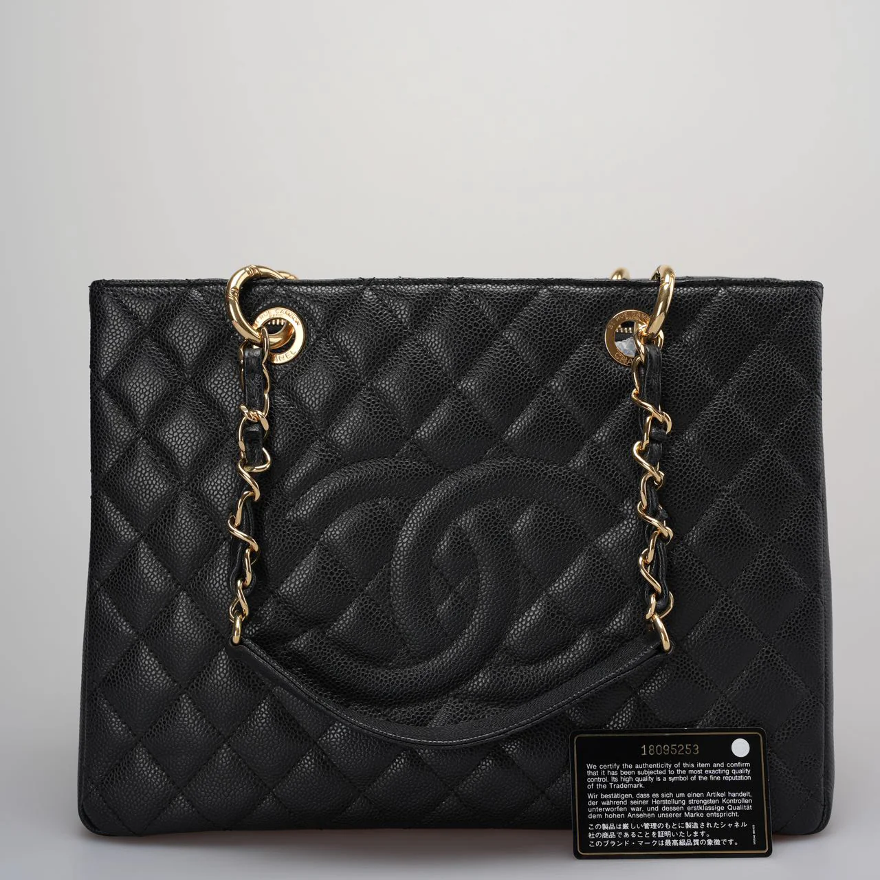 used-Chanel gst Grand Shopping Tote Black Bag in Cavier Leather with Gold Hardware from 2014-MILOURA