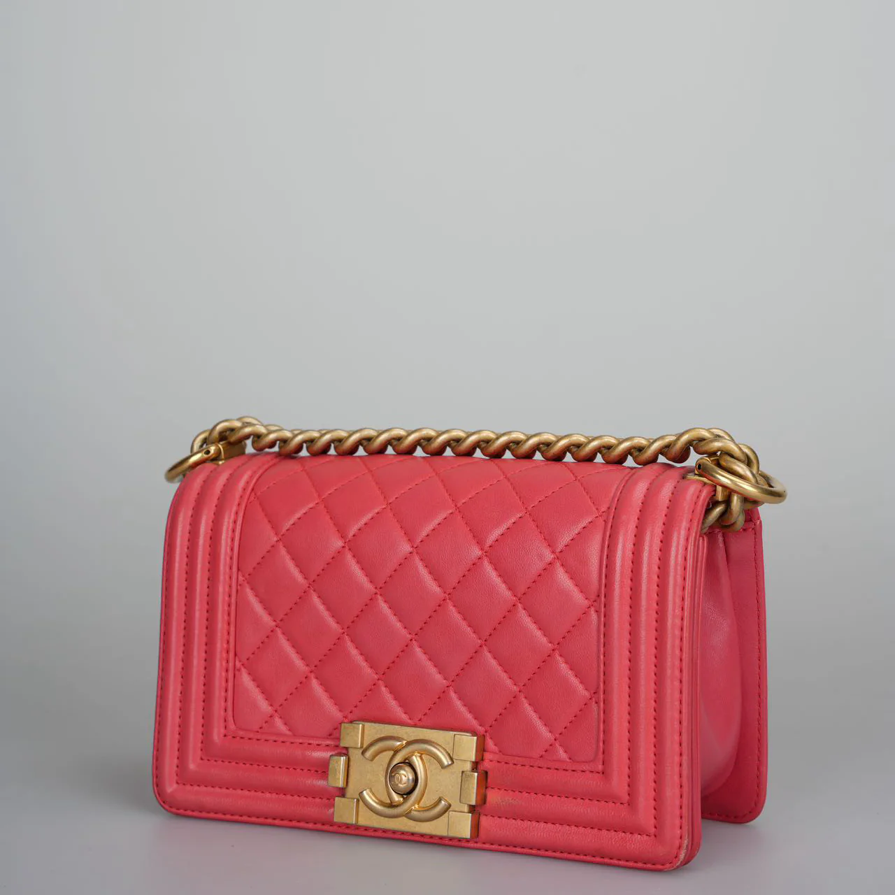 used-Chanel Lambskin Quilted Small Boy Flap Bag in Pink with Gold Hardware-MILOURA